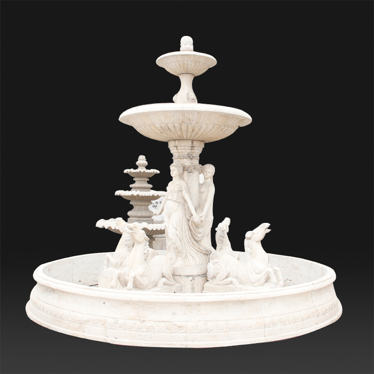 Statuja prej guri mermeri burime të mëdha uji dekorative në natyrë