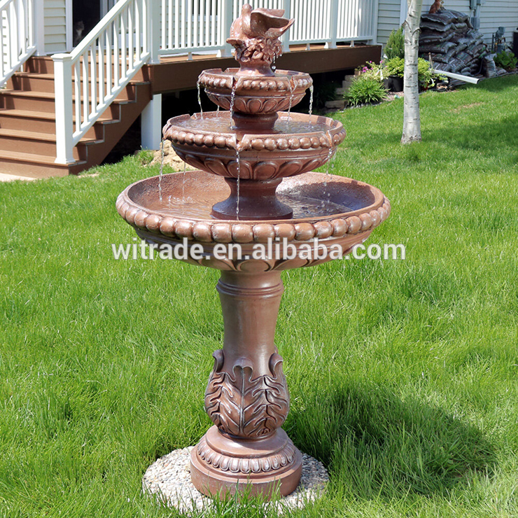 Fonte de auga de 3 pisos para exteriores grande, pedra, granito, xardín decorativo, piscina de mármore