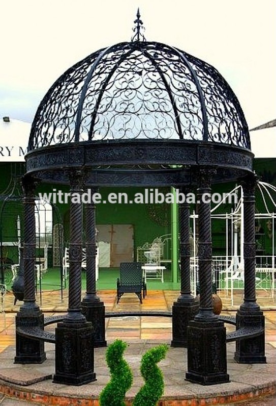 Nrov sab nraum zoov décor wrought hlau gazebo nrog lub rooj muag khoom