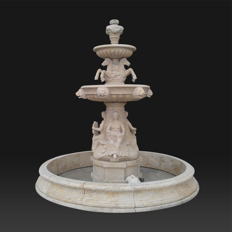 Outdoor decoration modern garden marble  water fountain with lions and women