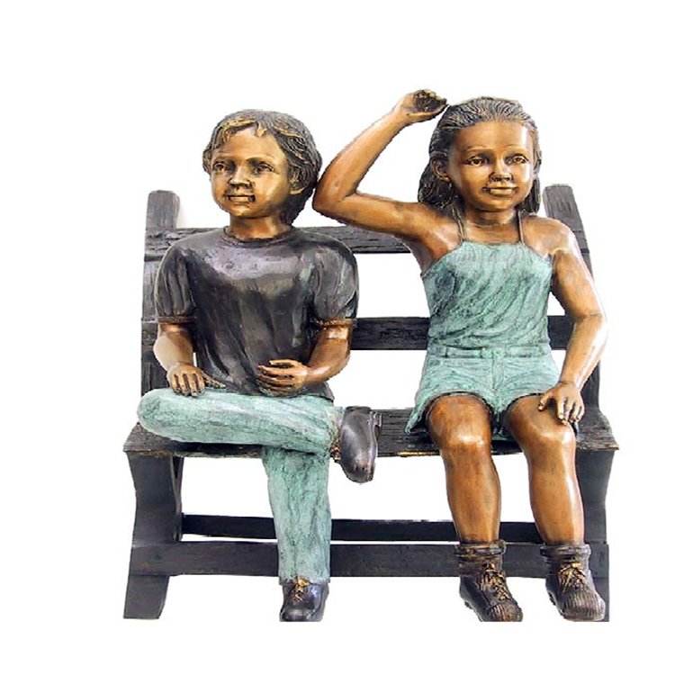 Park decoration life size  brass and bronze child sitting on bench sculpture