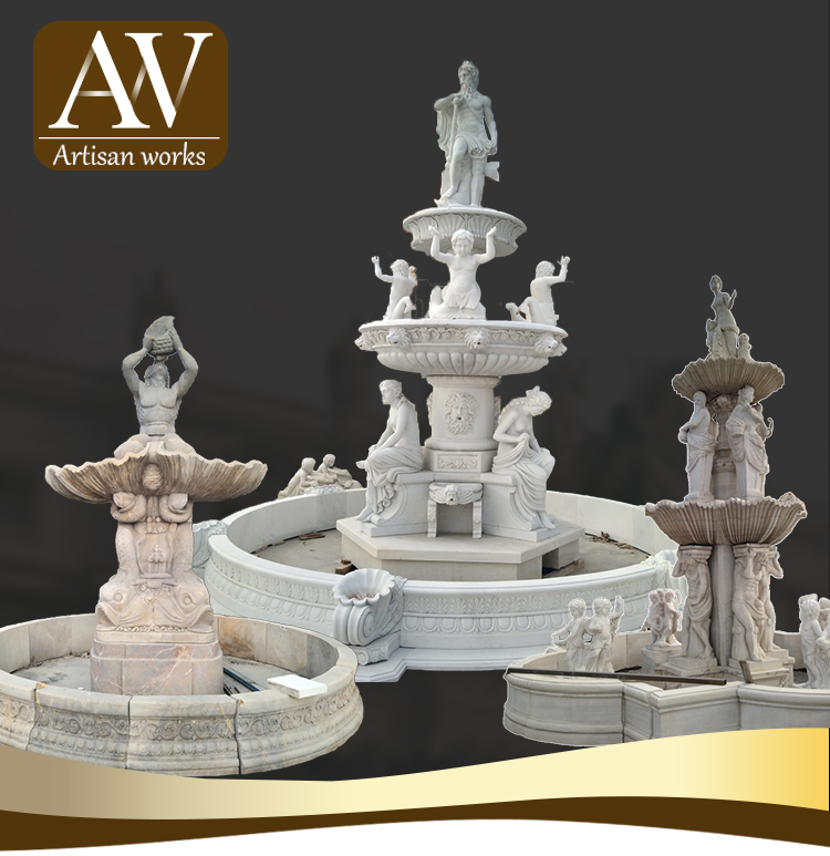 Classical outdoor large stone marble moroccan handmade fish fountain