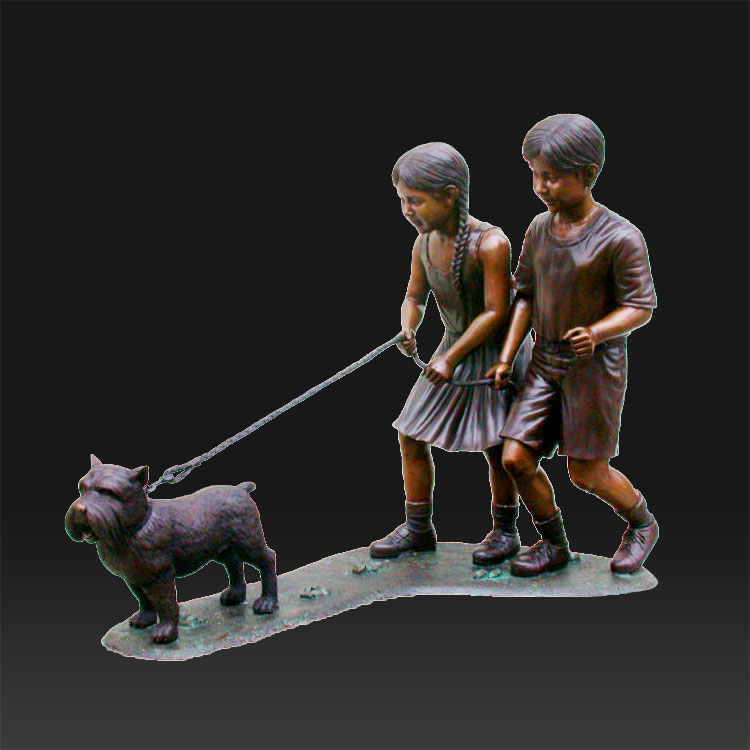 Hortus Decoration Life Size Bronze Child With Dog Sculpture For Sale