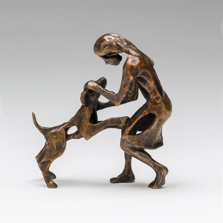 Hortus Decoration Life Size Bronze Child With Dog Sculpture For Sale