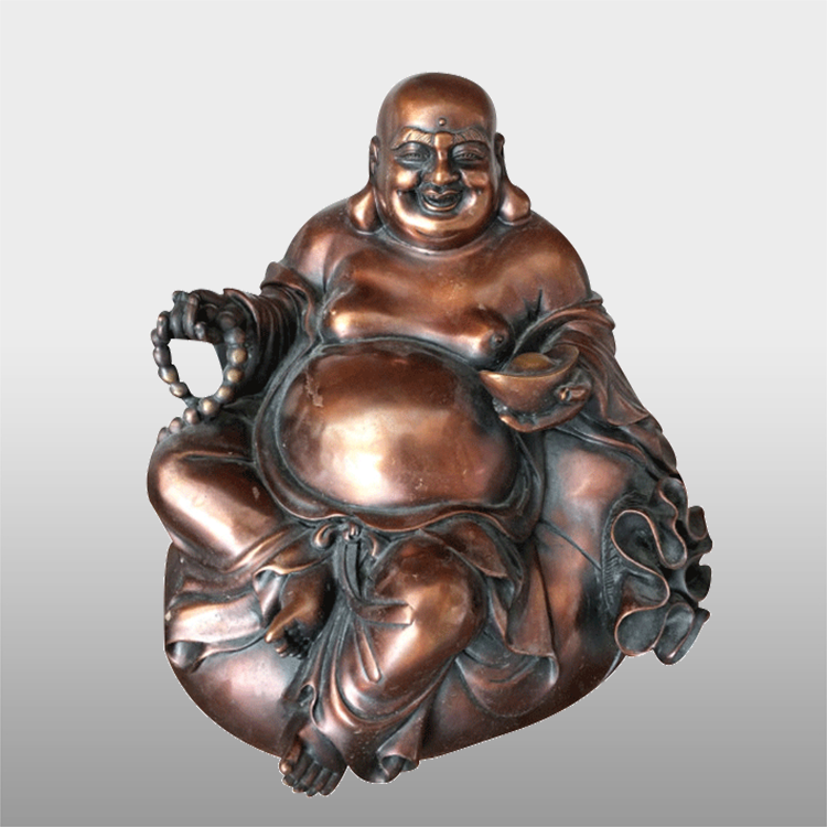 Religious craft life-size bronze gold sculpture smiling Buddha statue